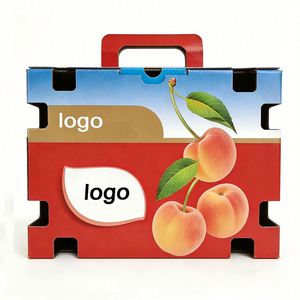 Boîte d'emballage pour fruits en carton ondulé personnalisable en direct d'usine avec poignée et trous d'aération, robuste, idéale pour l'expédition de pêches et de fruits frais - Product Image 1