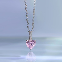 S925 Sterling Zilveren Hart Hanger Ketting 1ct High Carbon Diamond 7x7mm Roze Geel Clear Pavé Bail Choker Vrouwen Gift Sieraden