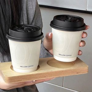 แก้วกาแฟกระดาษคราฟท์สองชั้นแบบใช้แล้วทิ้ง เป็นมิตรกับสิ่งแวดล้อม ปลอดภัยสำหรับไมโครเวฟ สำหรับเครื่องดื่มร้อน ชา น้ำผลไม้ อาหาร เบียร์ ขายส่ง - Product Image 4