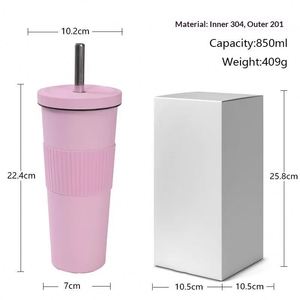 24oz 710ml <b>Large</b> Capacity Bubble Tea Straw <b>Cup</b> Non-slip Stainless Steel Insulated Tumbler Water Bottle Mug <b>Cup</b> with Waist Strap - Product Image 5