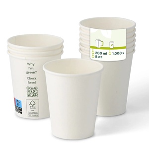 Gobelets en papier à paroi simple de 8 oz, diamètre 80 mm, couleur blanche, jetables, écologiques, pour boissons chaudes (café/thé) - Product Image 1