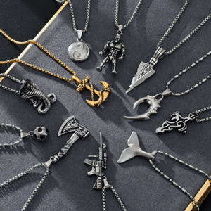 Collana con Ciondolo in Acciaio Inossidabile 316L per <span class=keywords><strong>Uomo</strong></span>, Design Nordico con Martello di Thor, Ascia Vichinga, Ancora Navale e Pallone da Calcio - Product Image 1
