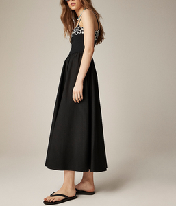 Moda personalizzata elegante Casual a trapezio con cavezza nera senza schienale in pizzo abiti da donna in <span class=keywords><strong>lino</strong></span> da vacanza al mare - Product Image 3