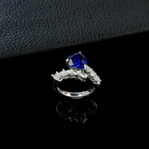 925 Sterling Silver Romantic Heart Shaped Sapphire Gemstone <b>Ring</b> for Women Wedding Anniversary High-grade Simple Classic Design - Product Image 5