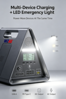 Station d'alimentation portable solaire LiFePO4 1000W, prête pour l'extérieur, avec écran LCD LED, sorties multi-DC USB PD, pour le camping, les situations d'urgence et la sauvegarde à domicile