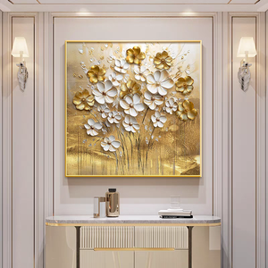 Décoration Moderne pour la Maison : Tableau Mural <span class=keywords><strong>sur</strong></span> Toile avec Feuilles Dorées et Fleurs Blanches Épanouies – Impressions Artistiques de Luxe à Suspendre - Product Image 3