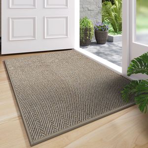 Tapete de Entrada Rectangular Antideslizante y Resistente a las Manchas, de Fibra de Poliéster con Patrón Geométrico para Uso Doméstico - Product Image 1
