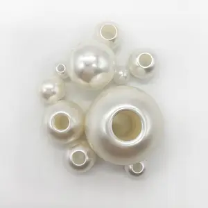 Kualitas Tinggi Beige 8Mm-30Mm Besar Lubang Bulat Manik-manik Mutiara ABS DIY Berlubang Manik-manik Pakaian Bagasi Dekorasi Aksesoris