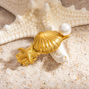 Pinza para el pelo de estilo europeo-americano con concha de oro de 18K, serie Océano, con perlas y diseño de una sola pieza, accesorio para el cabello transfronterizo - Product Image 3