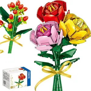 New Romantic Flowers Building Block Puzzle Toys for Valentines Day Gifts Decoration Creative DIY Handmade Eternal Flower Jigsaw