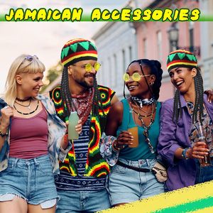 5-teiliges Rasta-Kostüm-Zubehör-Set, Jamaikanisches <span class=keywords><strong>Reggae</strong></span>-Outfit-Kit, T-Shirts, Hüte, Sonnenbrillen, Halsketten, Armbänder für Erwachsene, Männer und Frauen - Product Image 6