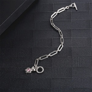 High Quality Stainless Steel Paperclip Chain OT Clasp Closure pink Color Crystal Bear Charm Bracelet - Product Image 2