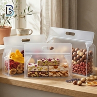 Sac à fond plat Lebei avec poignée pour l'emballage des aliments et des fruits, sac d'emballage transparent mat résistant à l'humidité avec fermeture éclair