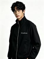 Sweat-shirt pour homme à col montant et demi-zip en denim, coupe oversize, 100% coton, avec logo brodé personnalisé et fausse fourrure de lapin, style streetwear