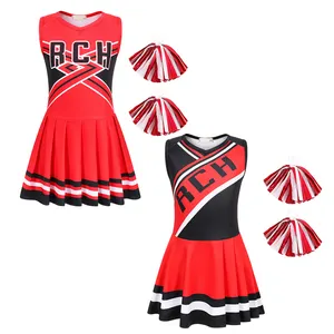 Disfraz de animadora <span class=keywords><strong>para</strong></span> niñas y niños, uniforme de animadora, vestido elegante de baile, Top corto con falda, <span class=keywords><strong>ropa</strong></span> a juego, conjunto de pompones - Product Image 1