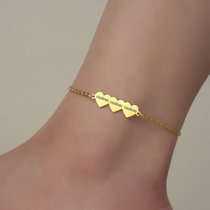 Chevillère personnalisée en acier inoxydable TD Fashion avec 3 cœurs, style plage, gravée au laser, bijou <span class=keywords><strong>de</strong></span> <span class=keywords><strong>pied</strong></span> pour femme - Product Image 2