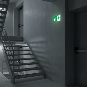 Uscita di emergenza verso il basso segno freccia sinistra-alluminio luminescente-220*120mm - Product Image 3