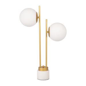 Lampada da tavolo a doppio diffusore con globo, design moderno in metallo e vetro per l'arredamento di camera da letto e soggiorno - Product Image 1