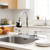 Robinet de cuisine en acier inoxydable finition chrome traditionnel, à poser sur le plan, avec bec pivotant de 8 pouces et double trou