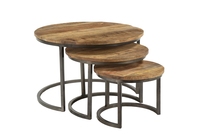 Ensemble de tables basses rondes en fer/bois, nouveau style, lot de 3, meubles de salon, prix de gros.