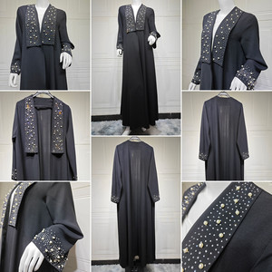 169 Abito Musulmano di Lusso Nero <span class=keywords><strong>Aya</strong></span> per Donne, Vestito con Perline, Cardigan per Ramadan, Abbigliamento Islamico Femminile, Abito Kaftan, Veste di Dubai - Product Image 6