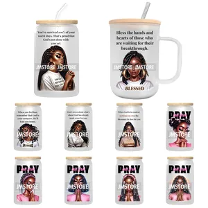 Autocollants UV DTF Prêts à Poser « Mains en Prière des Jeunes Filles Afro » – Transferts Imperméables pour Bricolage sur Verre Libbey 16OZ - Product Image 1