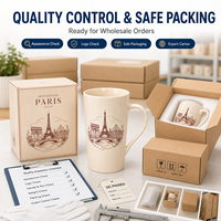 Coffret Cadeau Mug de Voyage Personnalisé avec Logo, Motif Vintage Art Lignaire Paris, Pont Alexandre III, Dôme des Invalides, en Porcelaine Fine