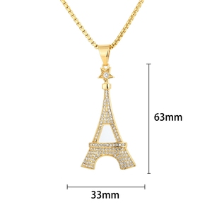 Collier Pendentif Homme en Acier Inoxydable Simple, Étanche et Inaltérable, avec Tour Eiffel de <span class=keywords><strong>Paris</strong></span> CZ Style Hip Hop Iced Out - Product Image 1
