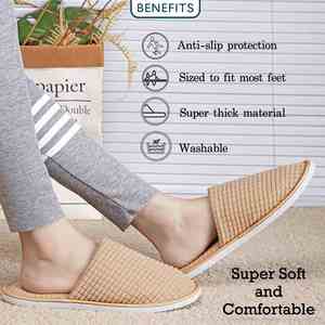 Chaussons d'hôtel en coton biodégradable et recyclable, écologiques, avec semelle en EVA, blancs, doux, personnalisables avec logo brodé - Product Image 4
