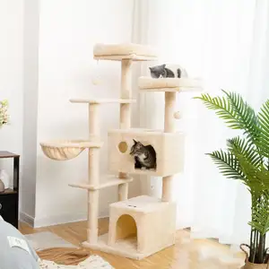 Árbol para gatos al por mayor con rascador, muebles de interior para casa de gatos, torre para gatitos con postes rascadores de perca de felpa suave