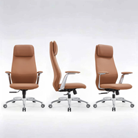 Chaise de bureau exécutive en cuir véritable ergonomique avec appui-tête réglable et pivotante pour le bureau à domicile