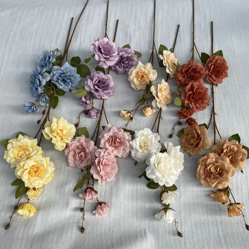 5 Köpfe einzelne lange Stiel Seide Rose Blumen im Freien Hochzeit Tisch dekoration Bühne Blumen Rose künstlich