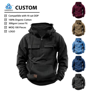 Sweat à capuche zippé personnalisé avec logo, en molleton de coton, style urbain, coupe classique, épaules tombantes, respirant, écologique, pour le quotidien - Product Image 1