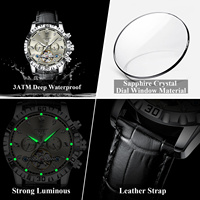 Montre-bracelet automatique de luxe Poedagar 1418 pour homme, en cuir, avec tourbillon mécanique ajouré