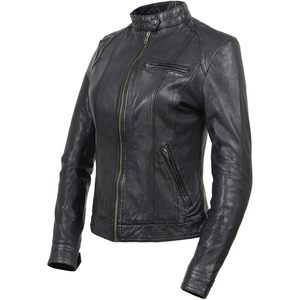 2025 chaqueta de cuero Vintage SFL2811 para mujer, moda informal frontal con cremallera negra para otoño, patrón ligero y sólido - Product Image 3
