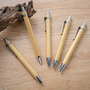 Customized logo cheap bamboo advertising Promo Eco Friendly ballpoint pen press bamboo pen