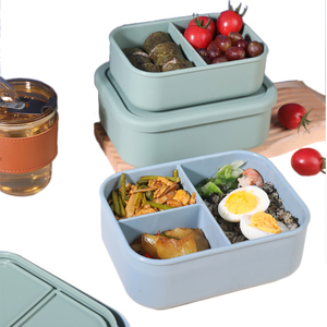 Boîte à lunch personnalisée en silicone de qualité alimentaire à 2/3 compartiments avec couvercle étanche, passe au micro-ondes et au lave-vaisselle, service OEM/ODM - Product Image 1