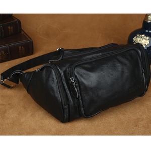 <span class=keywords><strong>Riñonera</strong></span> de Cuero Genuino <span class=keywords><strong>Negra</strong></span> de Gran Capacidad, Ajustable, con Logotipo Personalizado OEM ODM, para Hombre - Product Image 1