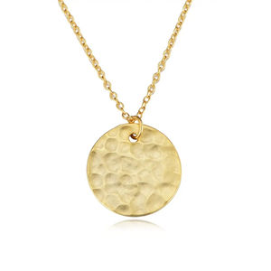 Daidan Female Environmental Brass Textured Hammered 14K Gold Plated 15.8Mm Round Disc Gold <strong>Coin</strong> <strong>Necklace</strong> - Product Image 1