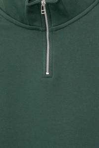 <span class=keywords><strong>Felpa</strong></span> da <span class=keywords><strong>Uomo</strong></span> con Zip a un Quarto in Cotone <span class=keywords><strong>Verde</strong></span> Scuro e Colletto Rialzato - Product Image 2