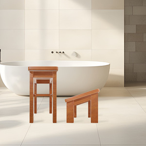 Tabouret de salle de bain en bois Zen Mizuki 45x48cm, siège de douche pliable à deux niveaux, banc de bain pour usage domestique - Product Image 1