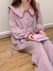 Pigiami in stile coreano con risvolto grande set di camicie <span class=keywords><strong>da</strong></span> <span class=keywords><strong>notte</strong></span> a maniche lunghe in <span class=keywords><strong>cotone</strong></span> 2024 nuovi indumenti <span class=keywords><strong>da</strong></span> <span class=keywords><strong>notte</strong></span> alla moda <span class=keywords><strong>da</strong></span> ragazza dolce e solida - Product Image 5