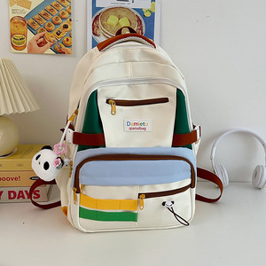 <span class=keywords><strong>Cartable</strong></span> de couleur contrastée à la mode pour les collégiennes avec accessoires pendentif <span class=keywords><strong>panda</strong></span> sac à dos de voyage de grande capacité - Product Image 6
