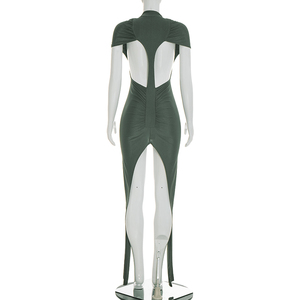 Viviblook J26DS116 Women Summer Casual Dress Sexy Round Neck Short Sleeved Back Hollowed Out Ribbon <b>Mini</b> Bodycon Dress - Product Image 5