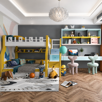 Ensemble de meubles de chambre d'enfant de luxe en bois de style scandinave, lit mezzanine, armoire, bureau d'étude, armoire de rangement pour usage hôtelier