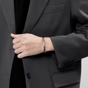 Pulsera de hebilla magnética de acero inoxidable que combina con todo para hombre, brazalete de moda de cuerda de cuero de bambú tejido AliExpress transfronterizo - Product Image 4