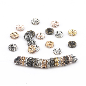 50 peças/saco de contas espaciadoras de metal com strass de cristal dourado/prateado/preto de 4/6/8/10mm, componentes para bijuterias. - Product Image 2