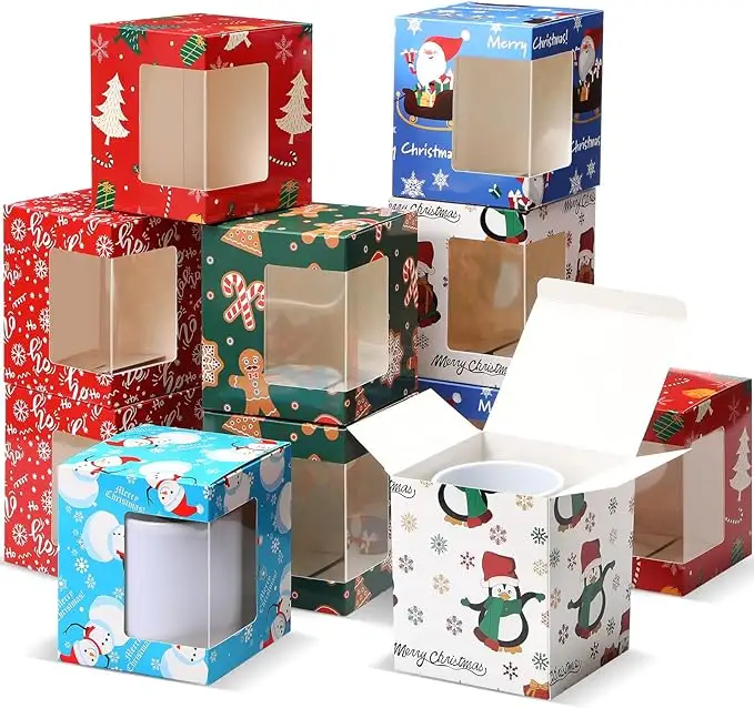Boîte d'emballage cadeau en verre personnalisée Coffrets cadeaux de Noël Tasses à sublimation Boîtes mugs transparentes pour emballage cadeau en céramique vierge