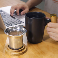 Juego de Tazas de Café y Té Reutilizables de Porcelana de Alta Calidad de 450 ml, Infusor de Acero Inoxidable de Grado Alimenticio, Diseño Minimalista de Lujo, Caja de Regalo