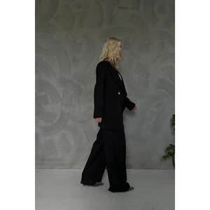 <b>Women's</b> <b>Black</b> <b>Satin</b> Jacket and <b>Trousers</b> Set Wholesale Suit Collection - Product Image 2